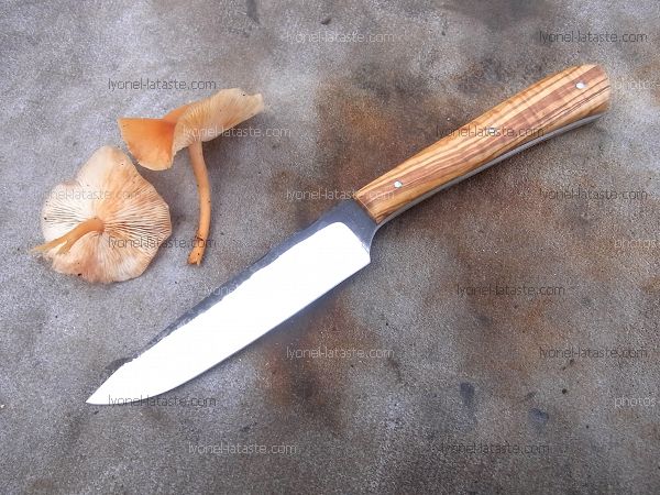 Couteau L.Lataste forgé manche bouleau madré stabilisé avec lame en acier.